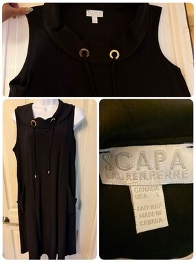 SCAPA Black Sleeveless Collared A-Line Dress with Stunning Grommet Details (L)